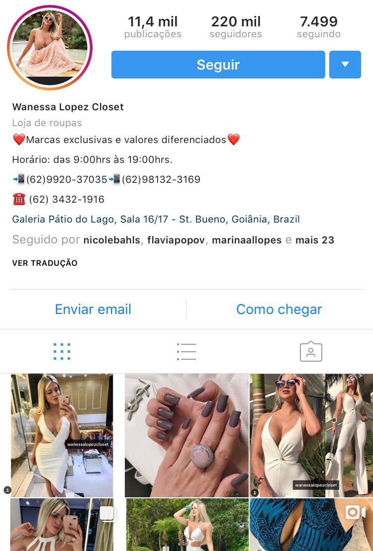 Instagram da Wanessa Lopez Closet, com mais de 220 mil seguidores, é sucesso entre o público feminino | Foto: Divulgação