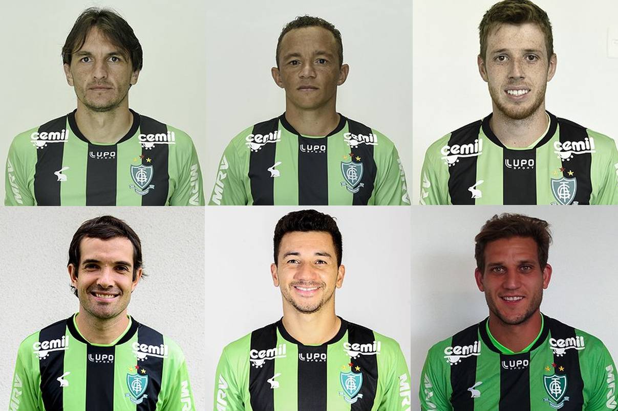 Zagueiro Matheus Ferraz, lateral-esquerdo Carlinhos, atacante Aylon, volante David, meia Renan Oliveira e atacante Rafael Moura | Foto: América-MG