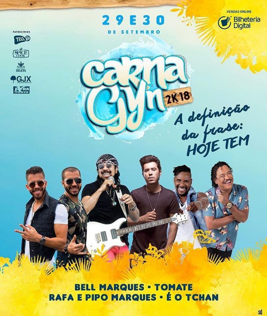 Carnagyn 2018 será embalado com programação versátil, com artistas famosos no carnaval nacional | Arte: Divulgação