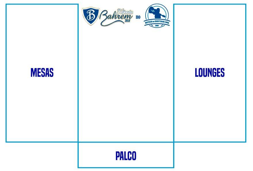 Mapa interno da Feijoada do Bahrem; mesas lounges e palco | Imagem: divulgação
