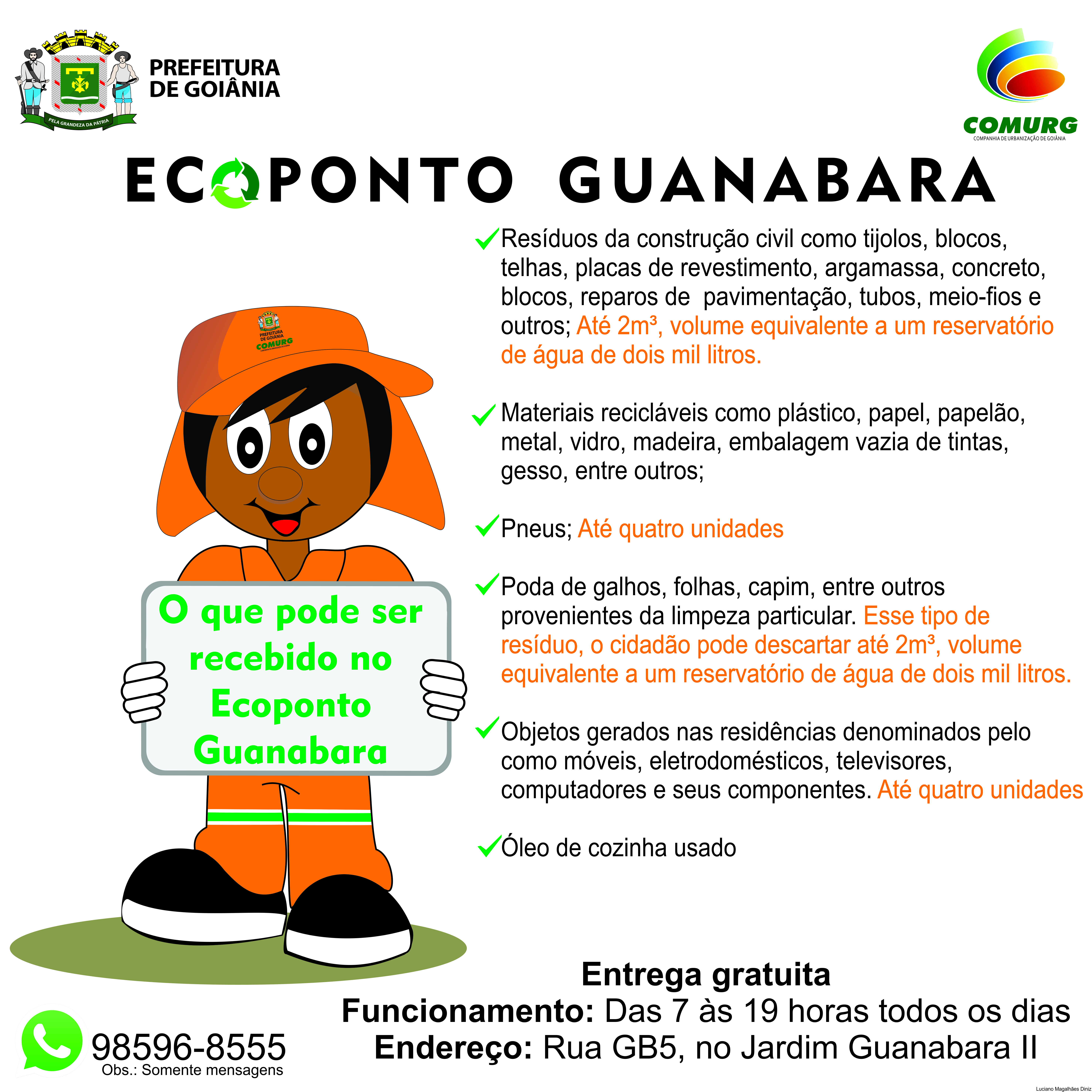 Ecoponto da Comurg no Jardim Guanabara recebe depósitos gratuitos de móveis, entulho, pneus e até eletrodomésticos | Foto: Divulgação / Comurg