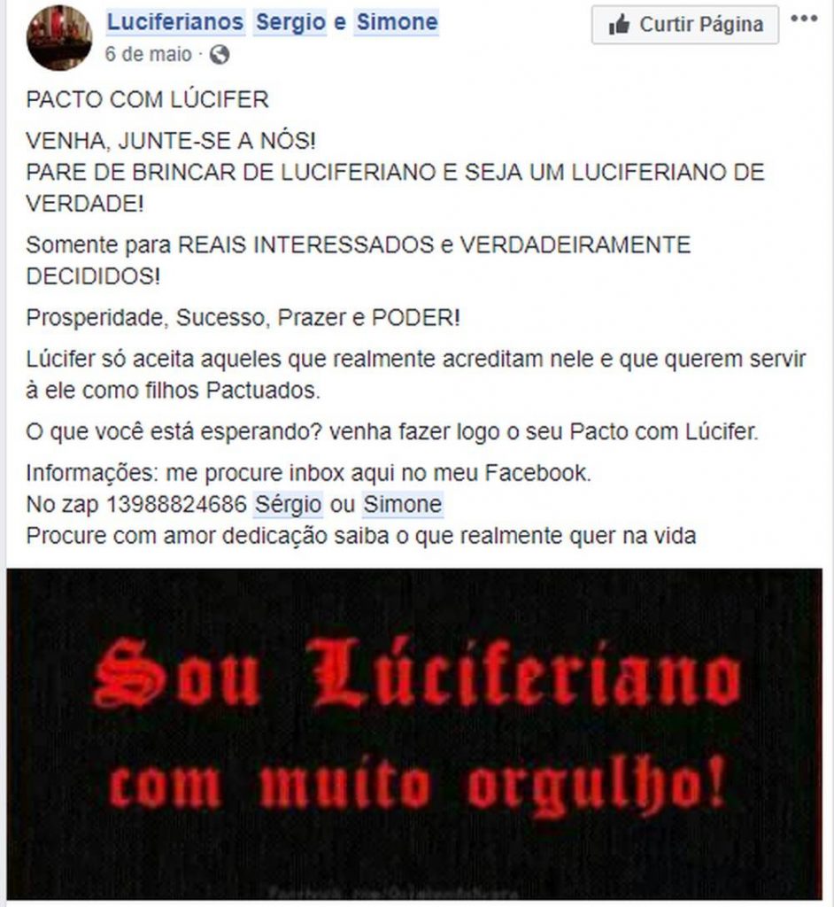 Casal recrutava interessados em se somar à seita satânita | Foto: Reprodução
