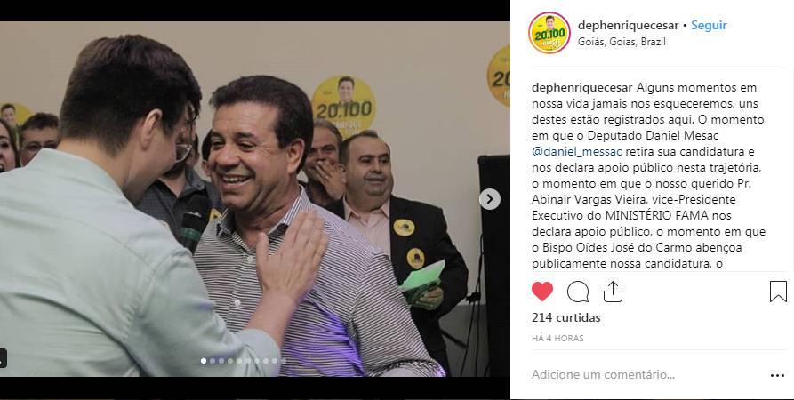 Henrique César comemorou o apoio de Daniel Messac em seu Instagram | Foto: Reprodução