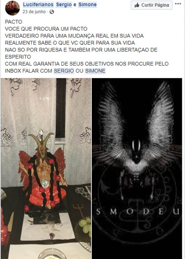 Casal ofertava serviços satânicos em redes sociais | Foto: Reprodução