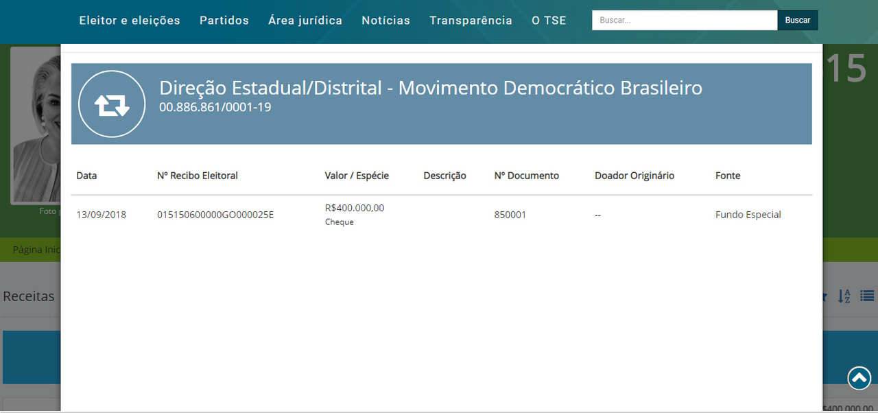 Prestação de contas da candidatura de Dona Iris ao TSE | Foto: Reprodução