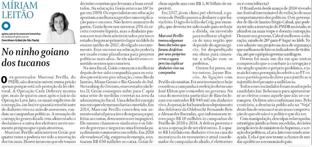 Artigo de Miriam Leitão, na íntegra | Foto: reprodução