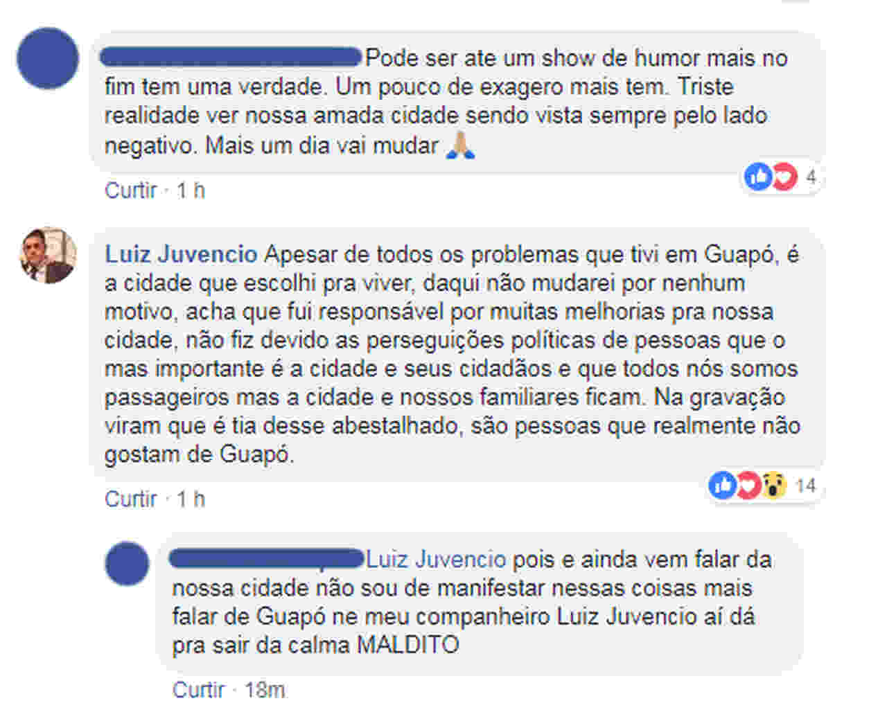 Ex-prefeito de Guapó, Luiz Juvêncio comentou o caso no Facebook | Foto: Reprodução