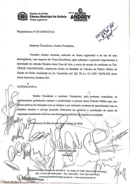 Câmara aprova moção de apoio a ser anexada ao dossiê funcional de PM | Foto: Reprodução