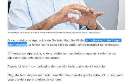 Nota publicada pelo FZ no dia 21/02/19: "Maguito orienta aliados sobre possíveis mudanças em Aparecida"