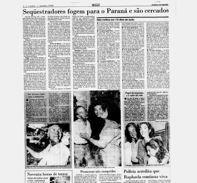 Sequestradores fizeram oito reféns na ação: o menino, 3 repórteres, o motorista Osiris Tavares, o prefeito goiano Aniceto Costa, o piloto paranaense Roberto Luís Seregatti, e Adílson Santos Nascimento, empregado de uma fazenda no Paraná | Foto: Reprodução / Jornal do Brasil