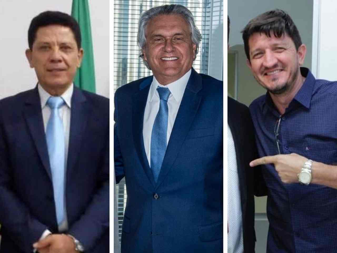 Governador Ronaldo Caiado (DEM) entre o vereador Nascimento (DEM) e o deputado federal Glaustin da Fokus (PSC): quem será o adversário de Mendanha em 2020 | Foto: Reprodução