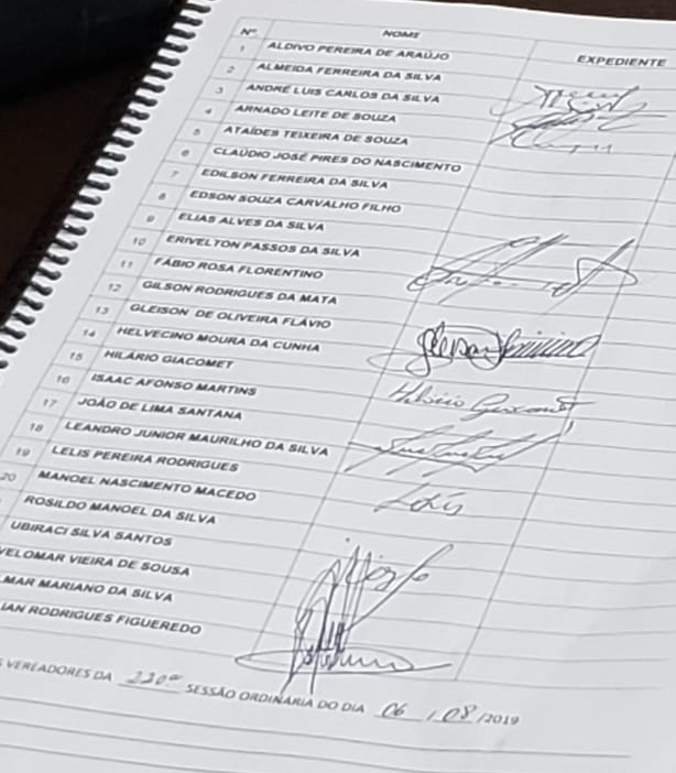 Lista de presença Câmara de Vereadores de Apareicda