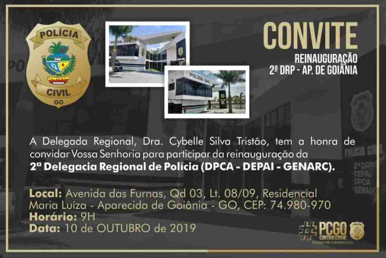 Flyer reinauguração Delegacia Regional Aparecida
