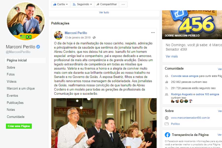 Última postagem de Marconi relembrou o aniversário da morte do jornalista Isanulfo de Abreu Cordeiro | Foto: Reprodução / Facebook