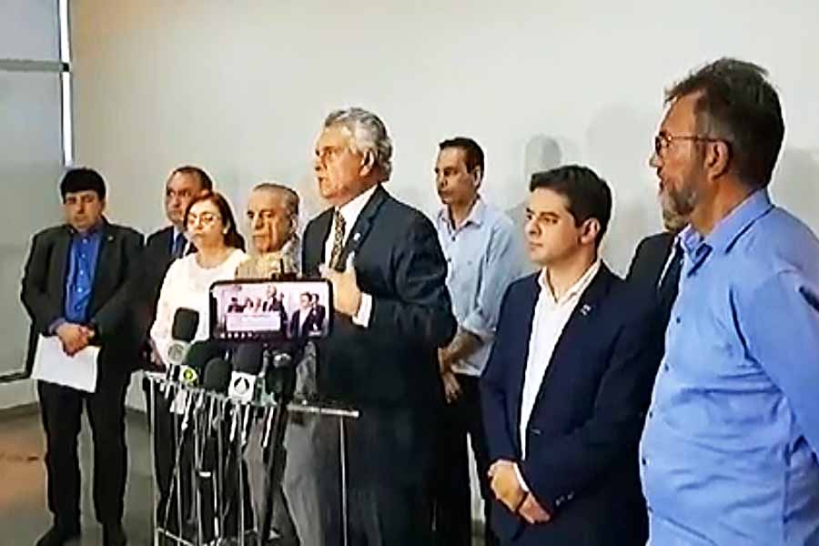 Ronaldo Caiado e Iris Rezende em entrevista coletiva no Paço Municipal | Foto: Folha Z