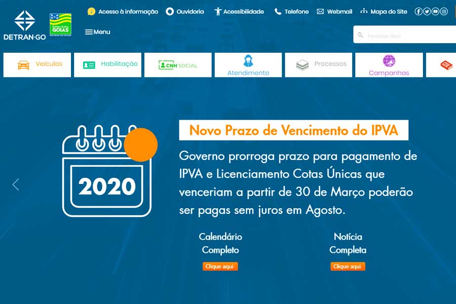Site do Detran Goiás | Foto: Reprodução