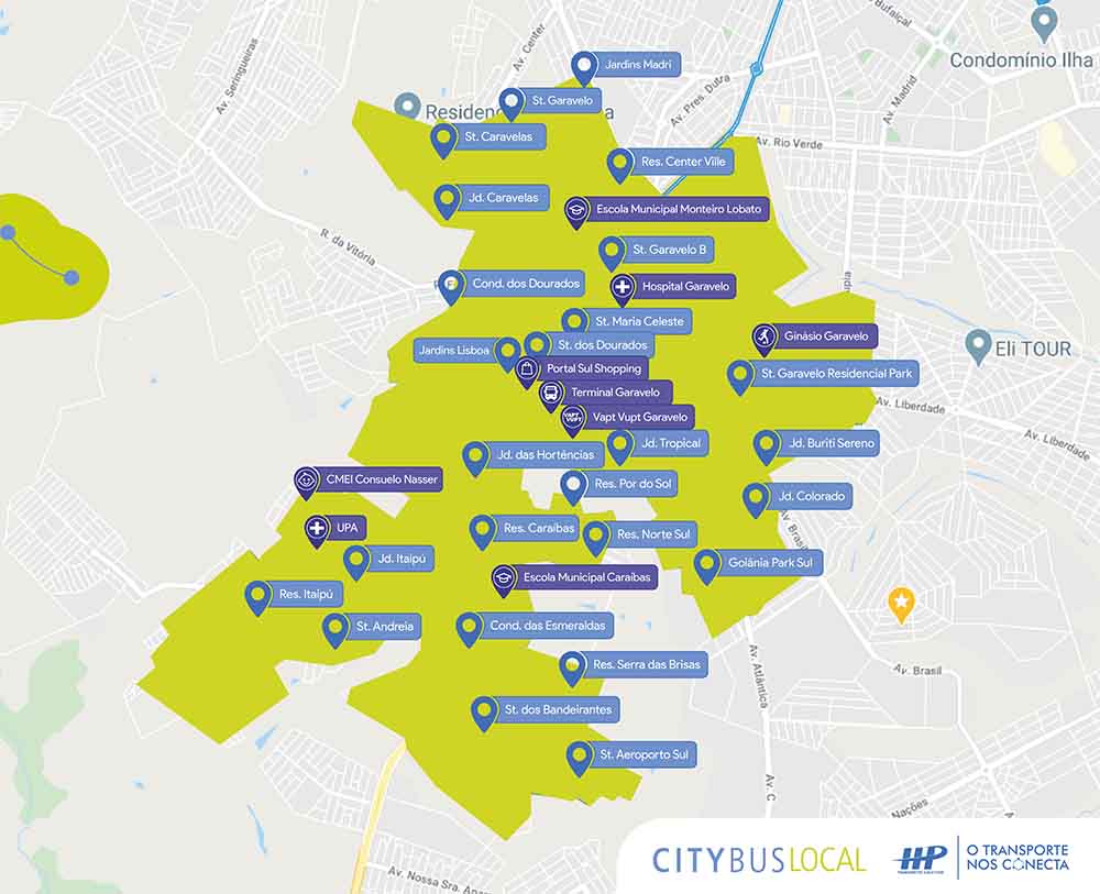 Mapa das rotas do CityBus em Aparecida | Foto: Divulgação