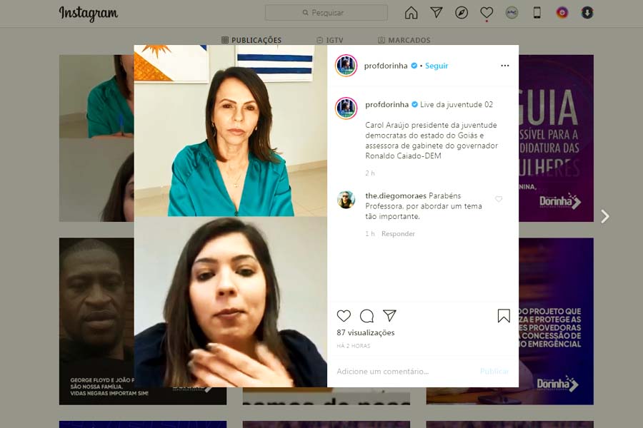Carol Araújo em live com a deputada federal Professora Dorinha | Foto: Reprodução