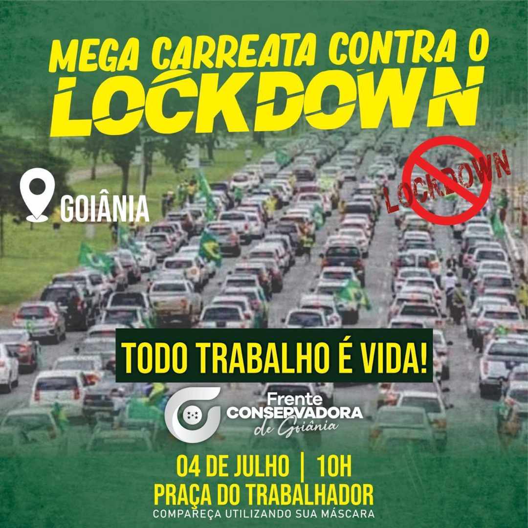 Carreata convocada para sábado (4) protestará contra o lockdown de 14 dias em Goiânia | Foto: Reprodução